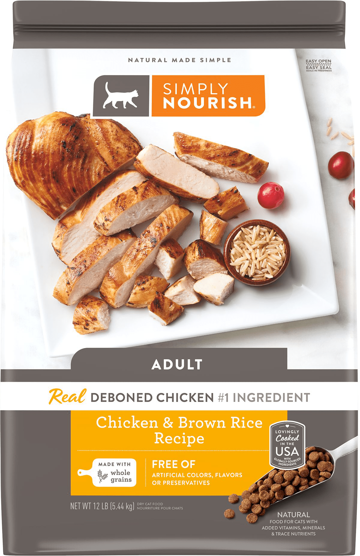 Simply Nourish Adult Dry Cat Food Natural, With Grain, Chicken